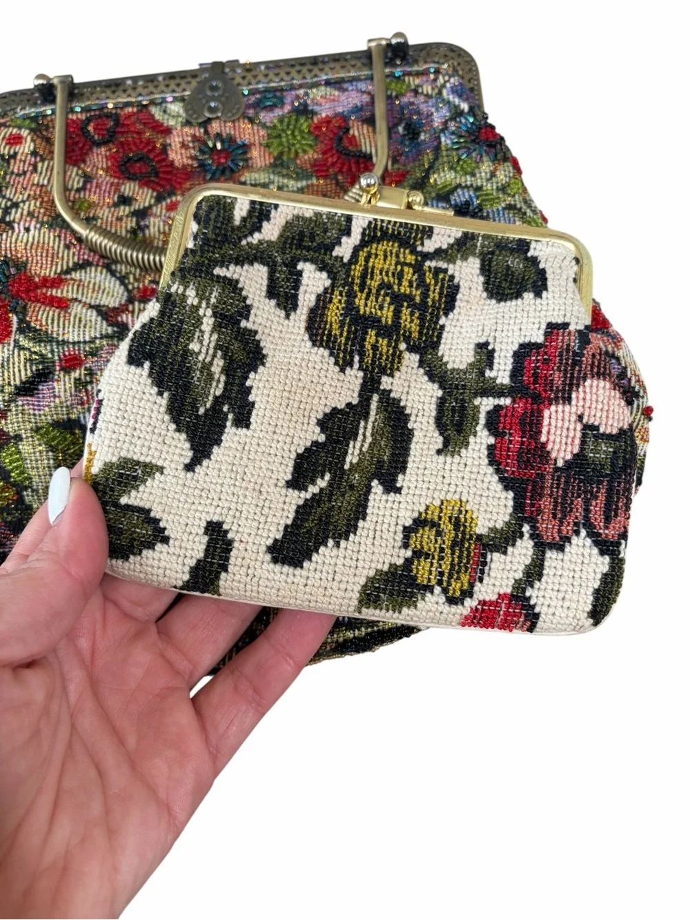 Vintage Floral Beaded Tapestry‎ Handbag and coin purse